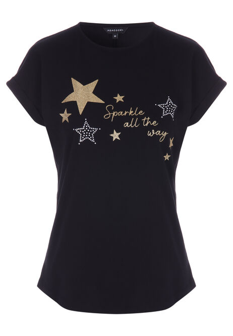 Womens Black Sparkle All The Way Christmas T-Shirt
