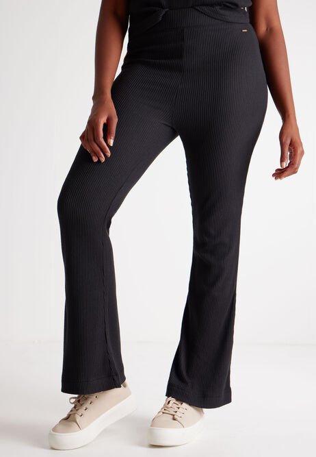 Womens Black Ribbed Soft Touch Flared Trousers
