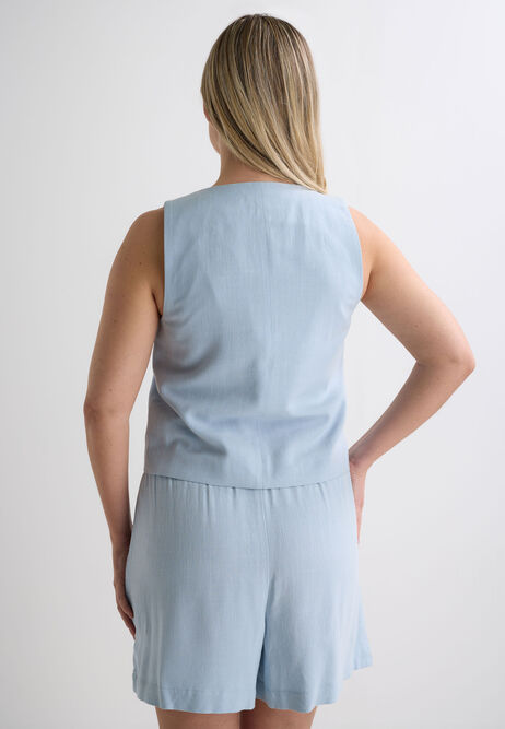 Womens Light Blue Plain Linen Waistcoat