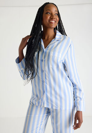Womens Light Blue Stripe Shirt Pyjamas 
