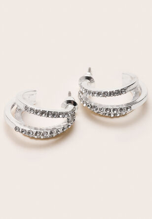 Womens Silver Diamante Hoop Earrings 