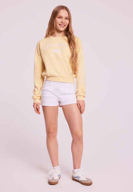 Older Girls White Distressed Denim Shorts