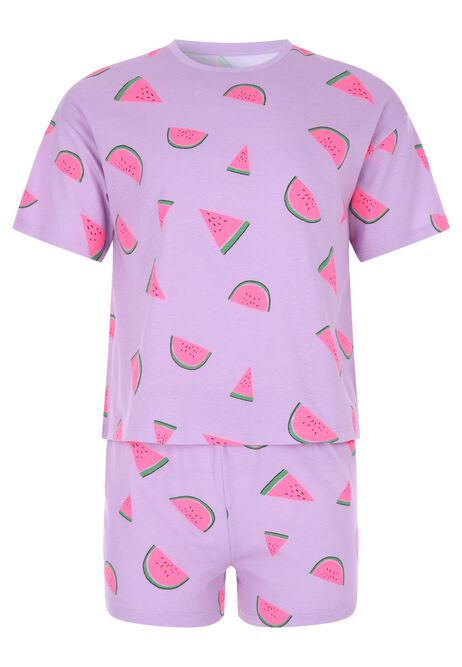 Older Girls Purple Melon Top & Shorts Pyjama Set
