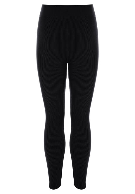 Older Girls Black Seam Free Rib Leggings