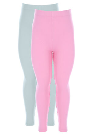 Younger Girls 2pk Pink & Aqua Ribbed Leggings