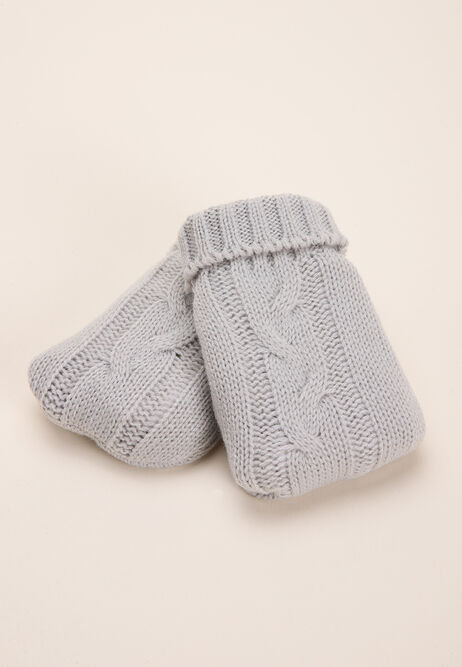 Womens Grey Cable Knit Hand Warmer Heat Packs