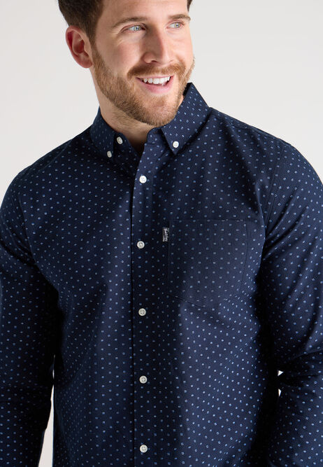 Mens Navy Polka Dot Print Oxford Shirt