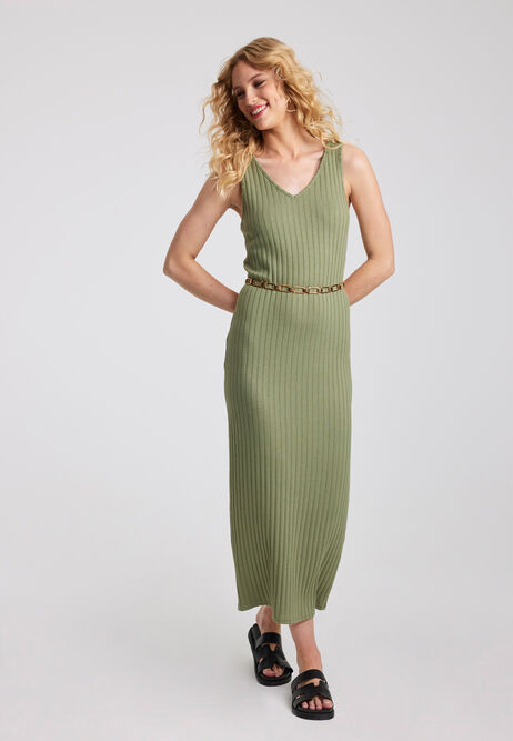 Womens Khaki Rib Vest Maxi Dress