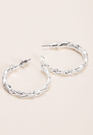 Womens Silver Diamante Chain Hoop Earrings