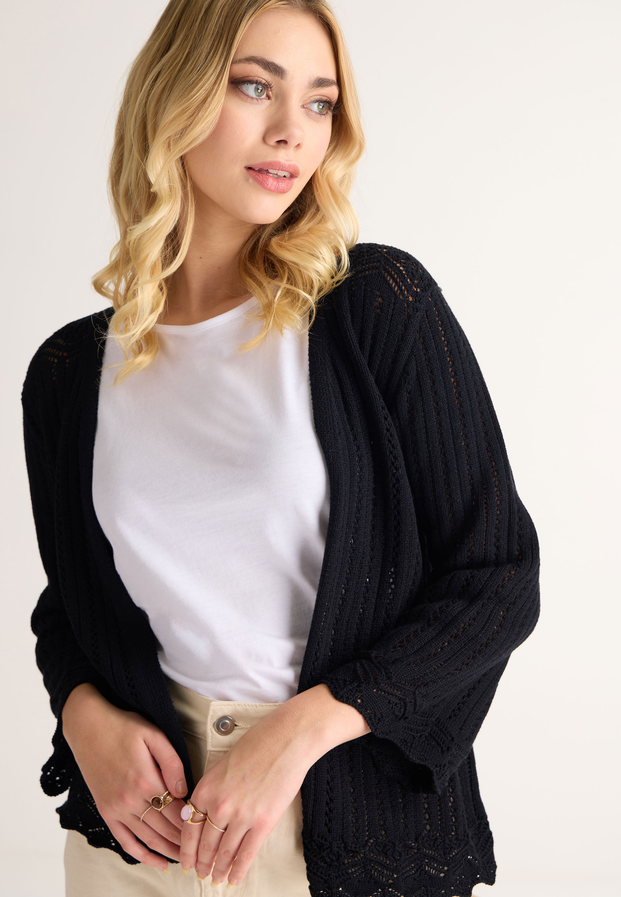 Womens Black Crochet Cardigan Peacocks