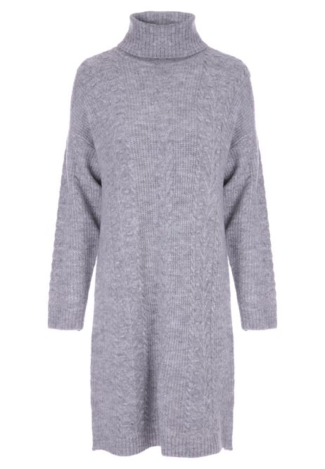 Womens Grey Knitted Cowl Neck Jumper Dress