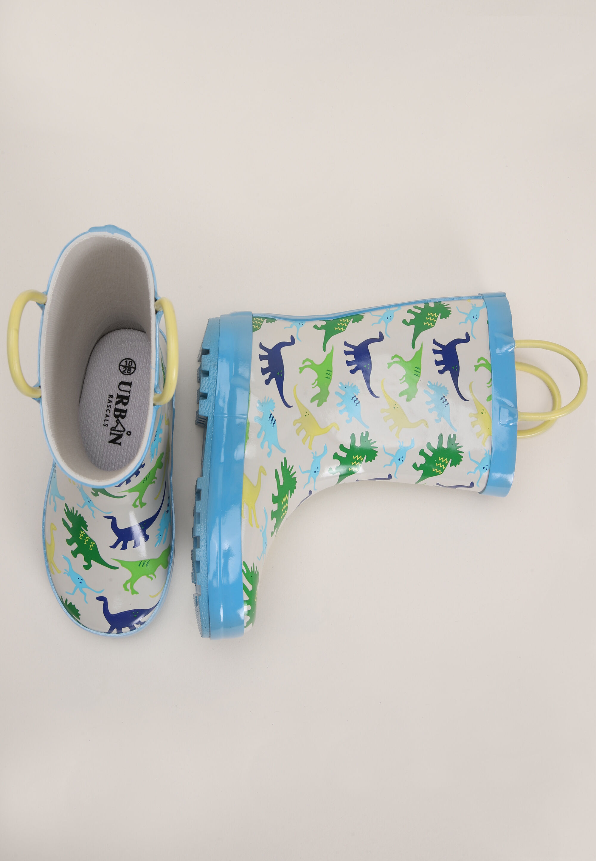 Younger Boys Blue Cream Dinosaur Wellies Peacocks