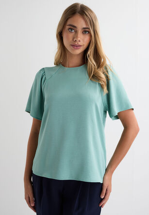 Womens Mint Flutter Sleeve Blouse Top