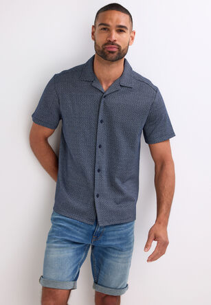 Mens Navy Jacquard Jersey Short Sleeve Shirt