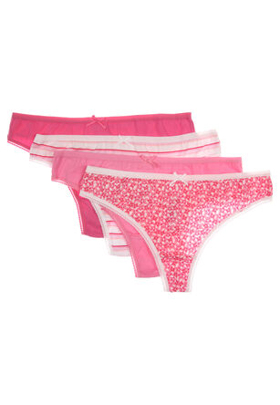 Womens 4pk Pink Stripe Print Thongs
