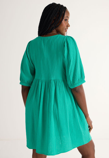 Womens Green Double Cotton Tunic Dress