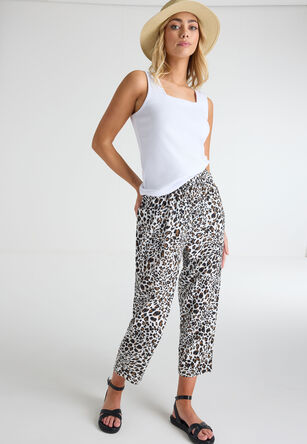Womens White Animal Print Relaxed Fit Trousers