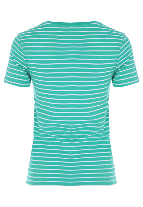 Womens Green Stripe Fitted Crew Neck Top
