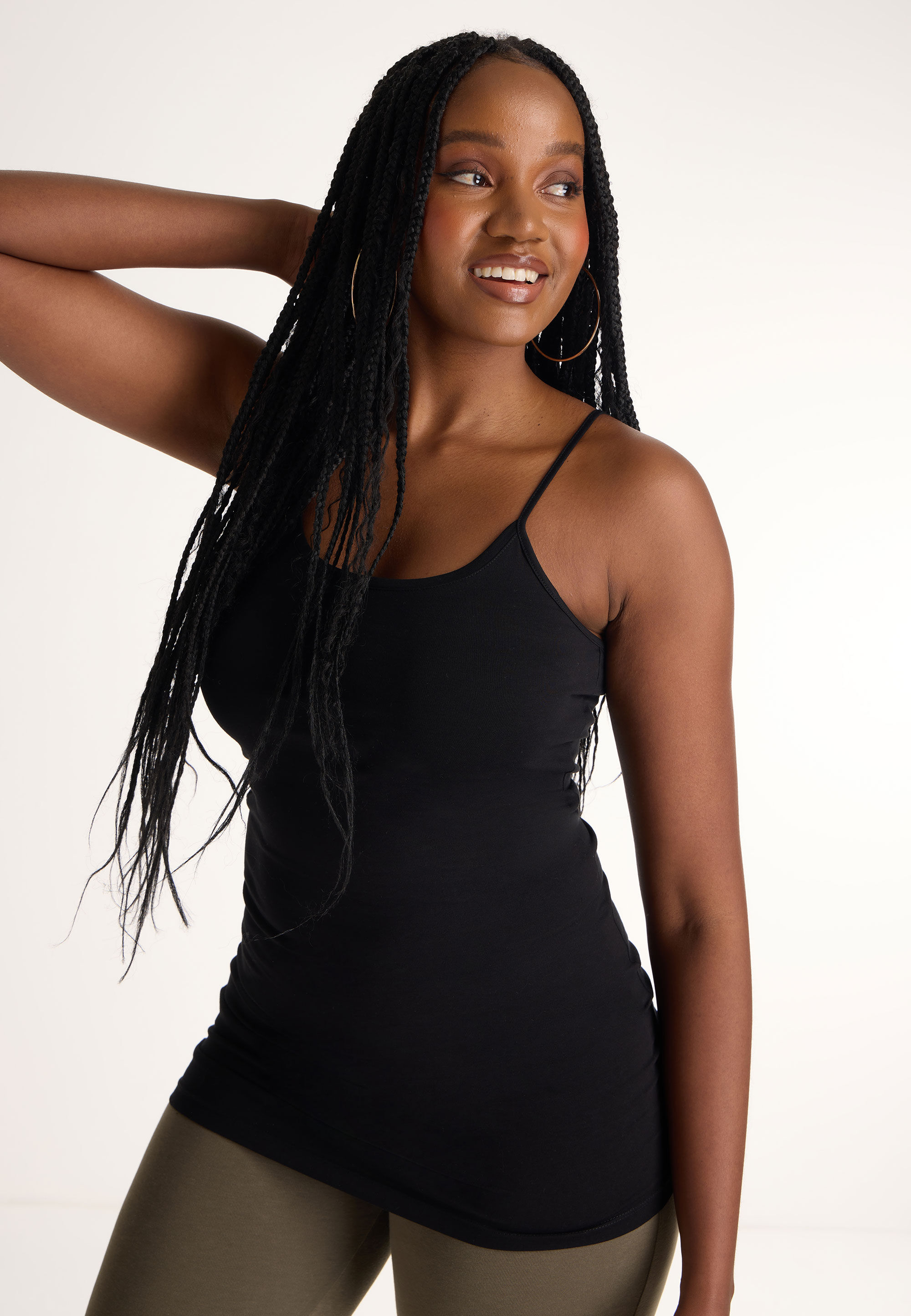 Womens Black Long Line Stretch Cami Peacocks