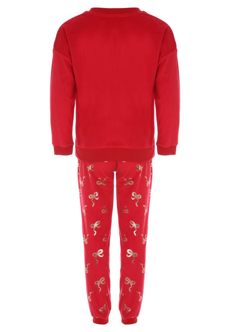 Girls Red Bow Pyjama Fleece