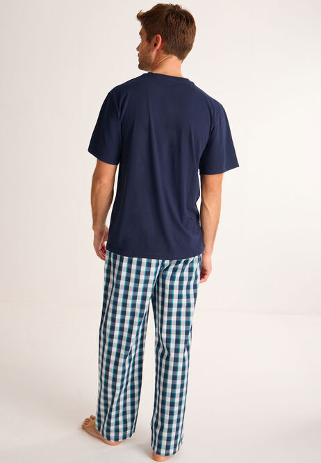 Mens Navy Check Print Pyjama Set