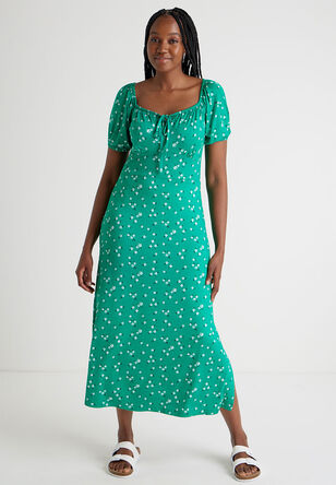 Womens Green Floral Tie Front Dress