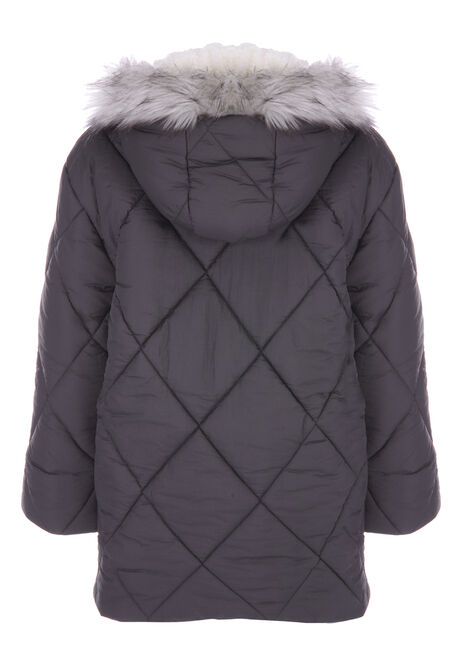 Older Girls Charcoal Diamond Quilted Padded Coat