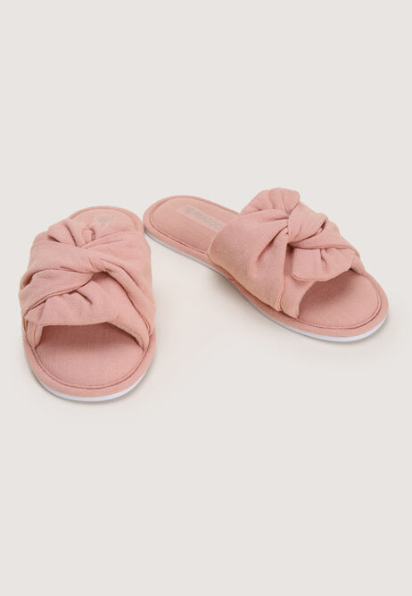 Womens Pink Knot Mule Slippers