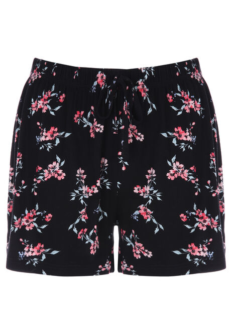 Womens Black & Cream Floral Pyjama Shorts