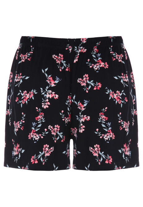 Womens Black & Cream Floral Pyjama Shorts