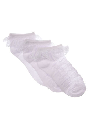 Girls 3pk White Frill Trainer Socks