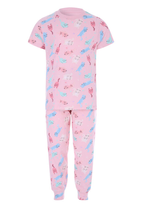 Younger Girls Pink Cat Pyjama Set
