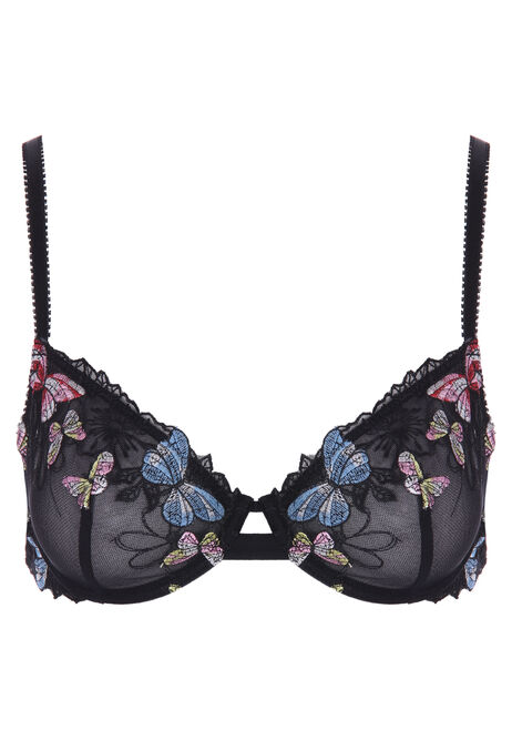 Womens Black Butterfly Embroidered Non Padded Bra