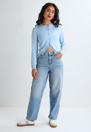 Womens Light Blue Barrel Leg Jeans