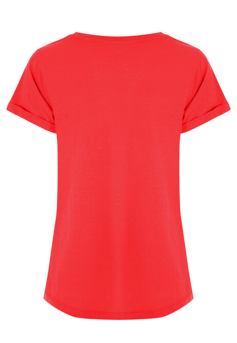 Womens Red Roll Sleeve Top