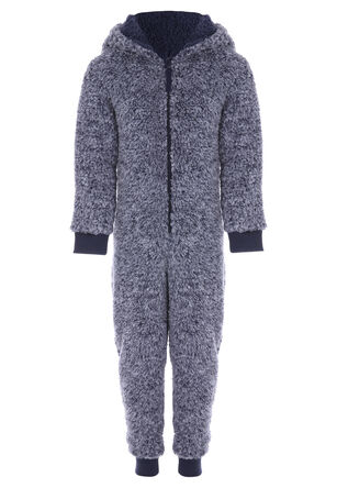 Younger Boys Navy Fleece Hooded Onesie