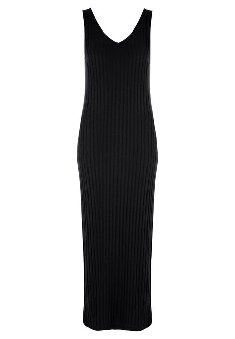 Womens Black Rib Vest Maxi Dress