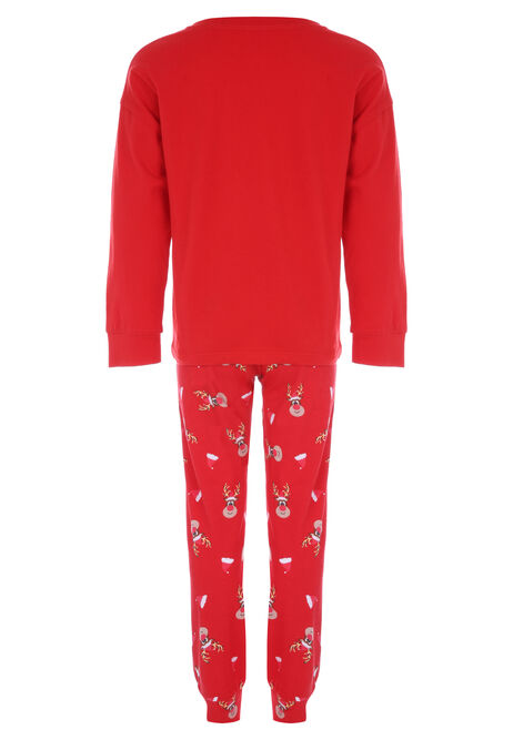 Unisex Childrens Red Reindeer Christmas Family Pyjama Set