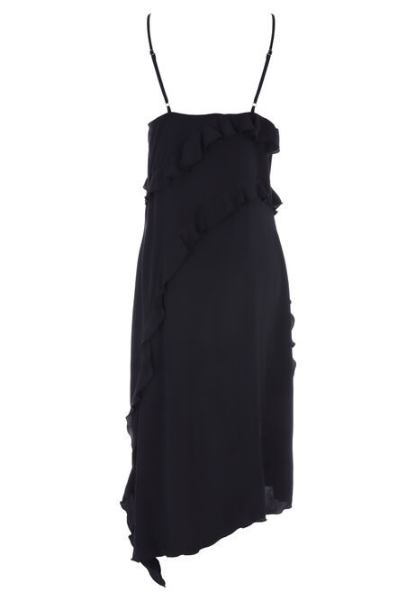 Womens Black Ruffle Midi Dress