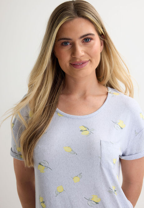 Womens Grey Lemon Print Soft Touch Nightdress