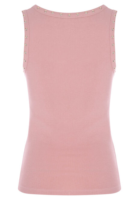 Womens Pink Ribbed Stud Detail Vest Top