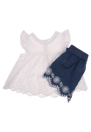 Baby Girls Broderie Top & Shorts Set