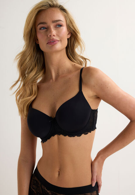 Womens Black Full Cup Lace T-shirt Bra 
