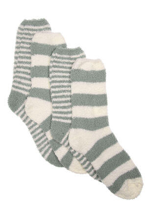 Womens 2pk Green Stripe Marshmallow Socks