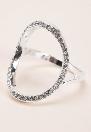 Womens Silver Oval Open Ring