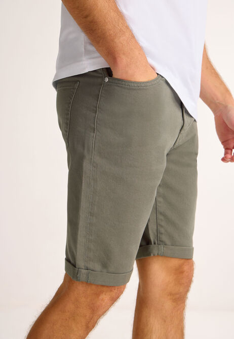 Mens Plain Khaki Mid Length Shorts