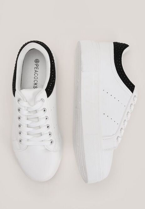 Womens White Jewel Embellished Trainers