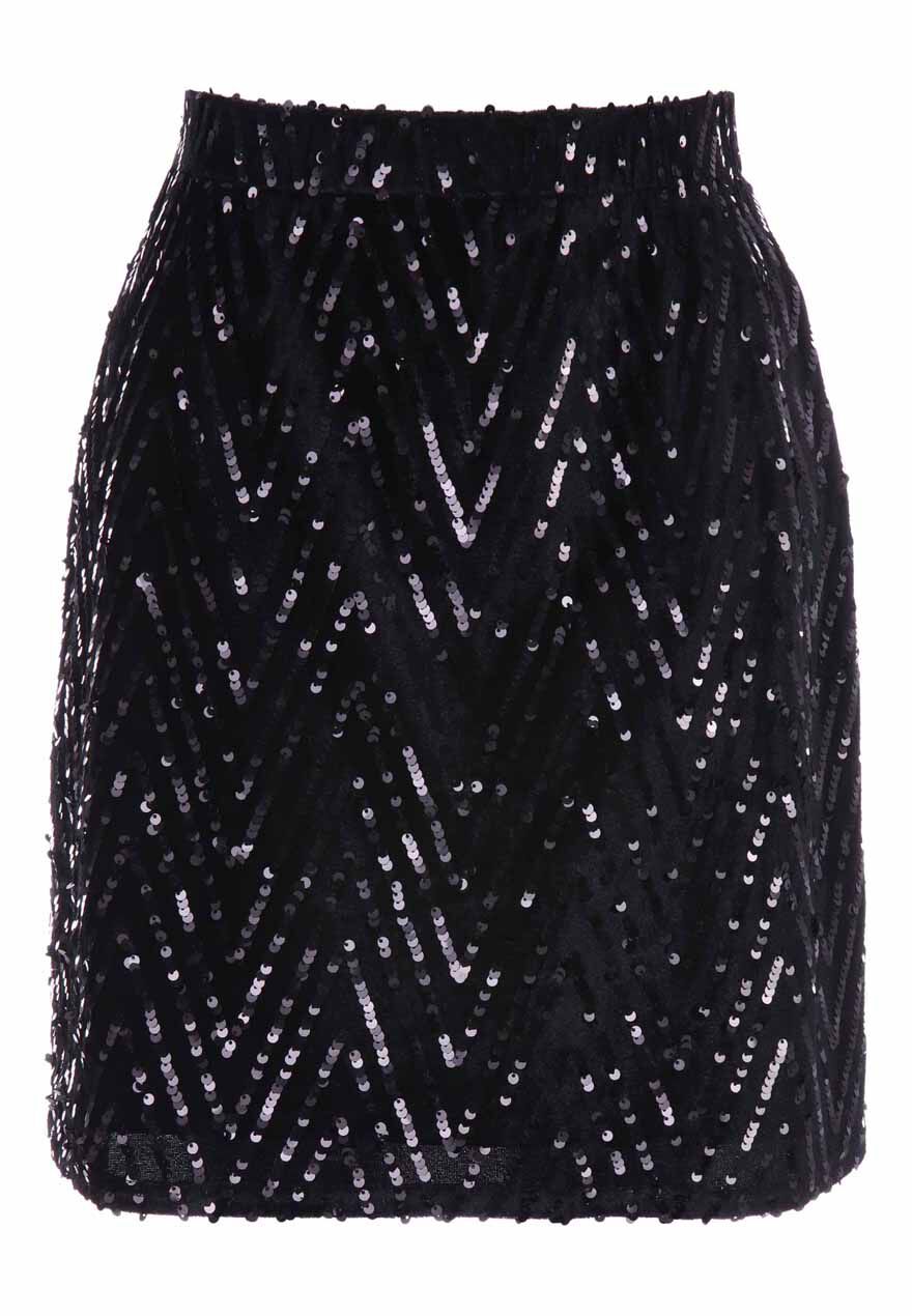 Womens Black Velvet Zig Zag Skirt | Peacocks