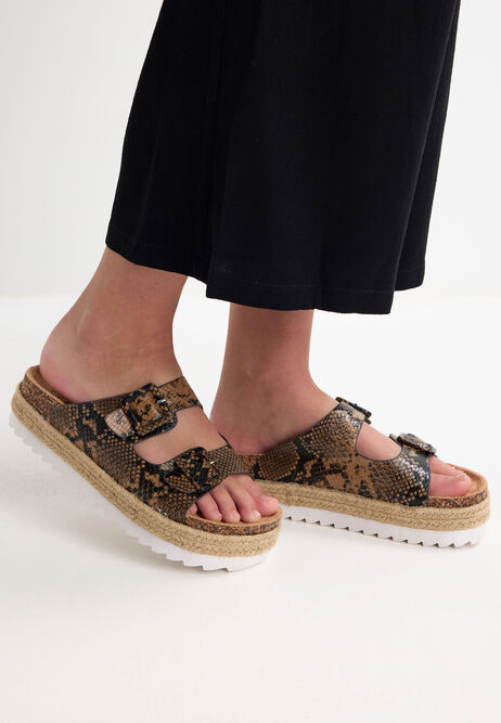 Womens Brown Snake Print Espadrille Sandals