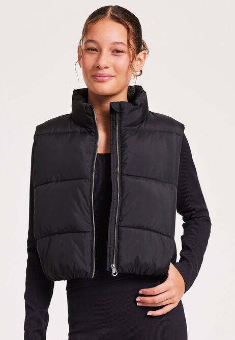 Older Girls Black Padded Crop Gilet